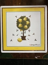 MID-CENTURY GEORGES BRIARD LEMON TREE STYLE ENAMEL METAL TILE TRIVET/COASTER