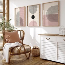 Gallery Wall Art Neutral Blush Pink 3 Set Posters Minimal Modern Abstract Prints
