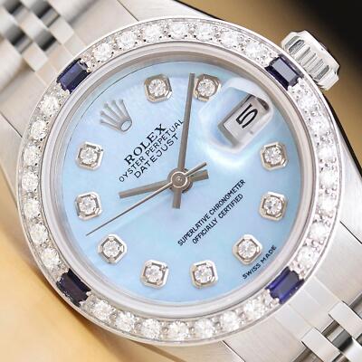 ROLEX DATEJUST 69174 Ice Blue Perlmutt 18K Gold Edelstahl Diamant Saphir Uhr