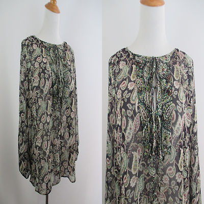 NWT ZARA Basic Paisley Print Double Strap Tie Collar Ruffle Shirt Womens sz XS