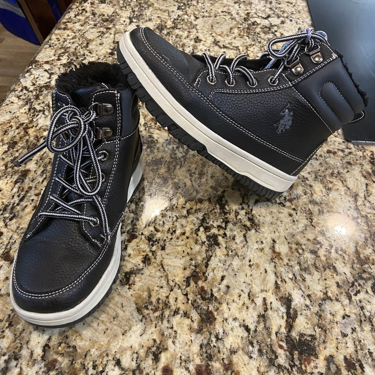 Shoes Sneakers Polo Ralph Lauren Black Leather Boys High Top Children's SZ  M