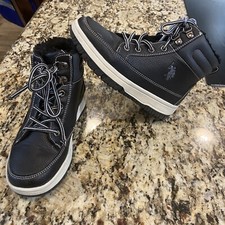 Shoes Sneakers Polo Ralph Lauren Black Leather Boys High Top Children's SZ 1 M