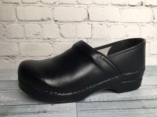 black leather nursing clogs