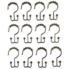 Metal Shower Curtain Hooks Rings Lot 12 Double Antique Bronze Easy Glide Roller