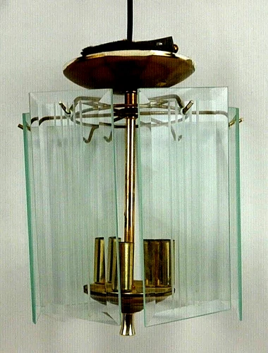 Vintage Mid Century Modern Hanging Ceiling Light 6 Glass Panels US Union Made