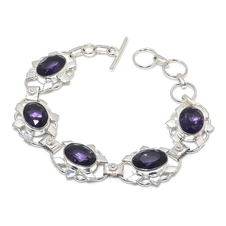 VALENTINO Bracciale in argento sterling 925 fatto a mano con pietre preziose ametista viola misura 7 8''