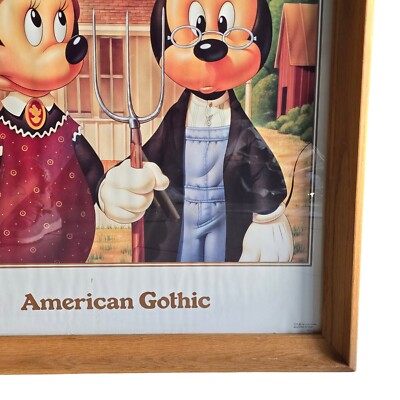 Vintage Wood Frame 1986 Mickey Mouse Minnie American Gothic Walt