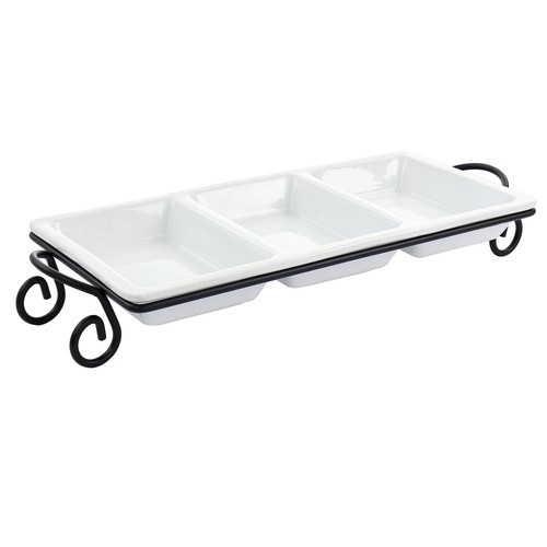 Metal Rack 3 Section Divided Porcelain Serving Tray Storage Dishwasher