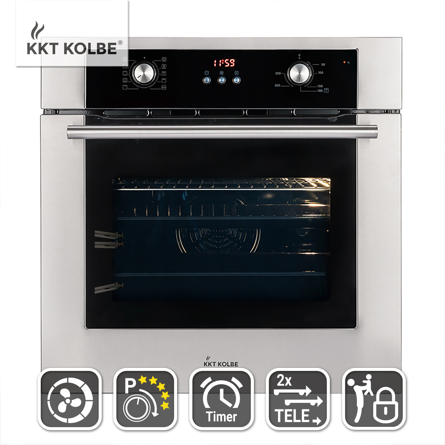 Horno electrico empotrable 60 cm 70L Parrilla Aire caliente