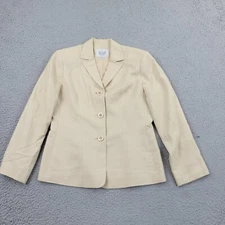 Le Suit Blazer Womens 8P Petite Beige Viscose Button Long Sleeve