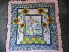 Sunflowers, School Days, Schoolhouse Handmade 3-D Quilt or Wall Hanging 36 X 44