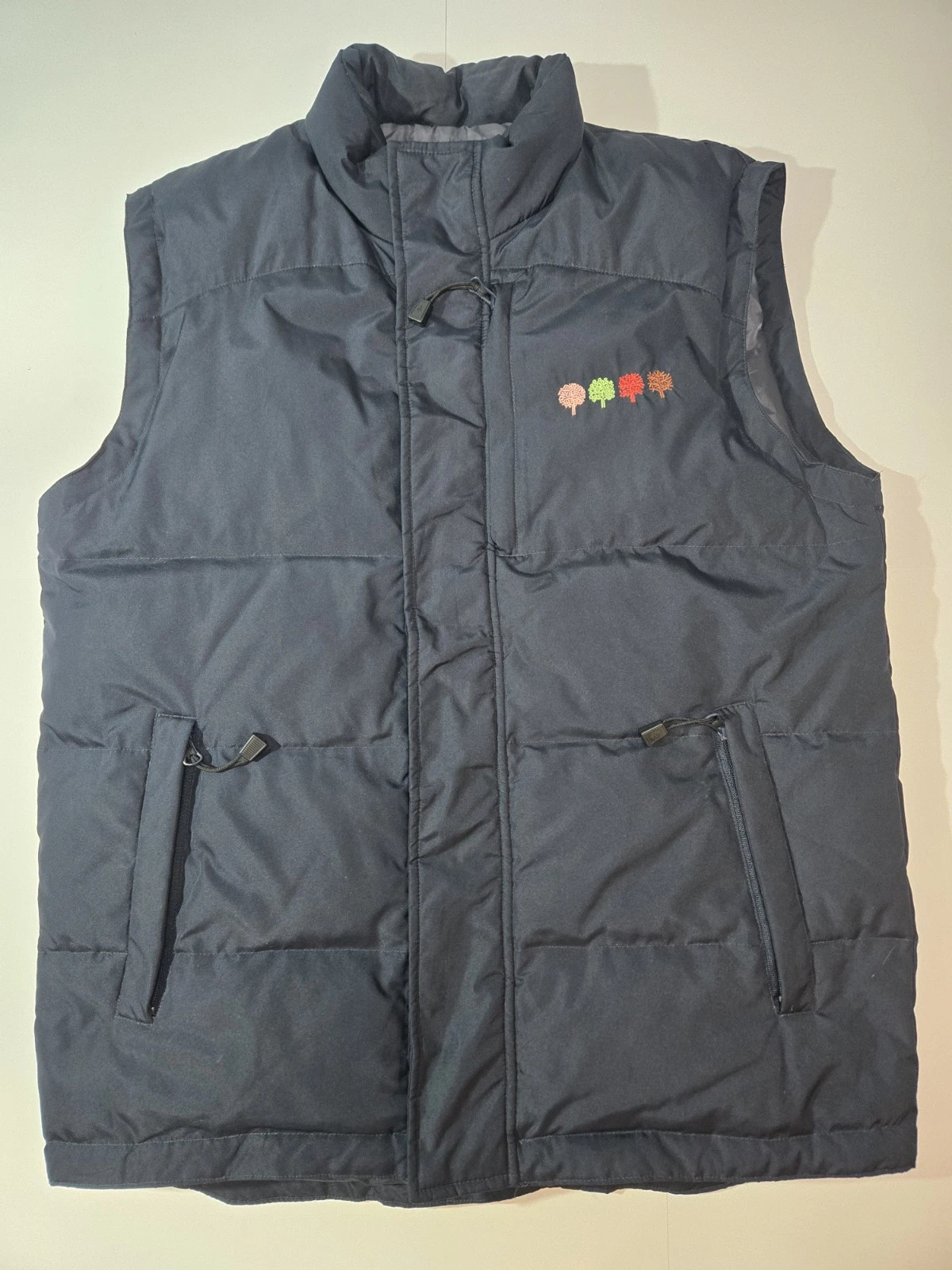 North End All Climate Wear Black Puffer Vest Size M Embroidered Trees 4 Seasons