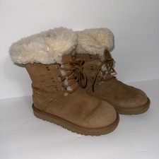 Ugg Australia Sophy Boot Tie Front Kids Little Girl Size 1 Youth Brown