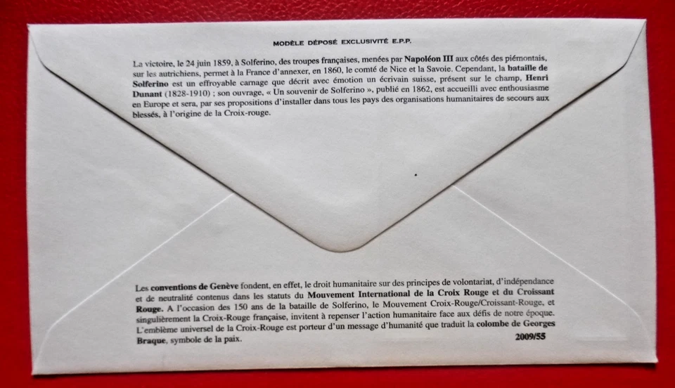 ENVELOPPE FDC  SUR SOIE  1er jour : 2009  CROIX ROUGE  FRANCAISE   H. DUNANT - Photo 2/2