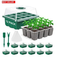 12-Pack Seed Starter Kit with Adjustable Dome &ndash; 144 Cells for Optimal Germina...