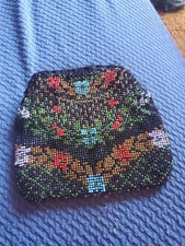 Antique Art Nouveau Beaded Fringe Purse Floral Missing Frame 5.5 By 6 "