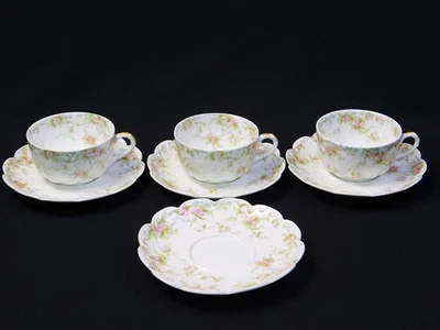 3 Antique Theodore Haviland Limoges The Princess Cups & Saucers Set - Image 1 of 4