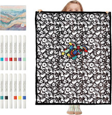 DIY Coloring Blanket for Adults, Color Your Own Blanket with 12 Markers, Washabl