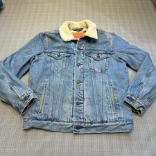 Levis Sherpa Lined Denim Trucker Jacket Mens Medium Western Rancher Americana