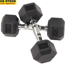 Rubber Hex Dumbbells 10 lbs Pair Non-Slip Grip Weight Training Equipment New