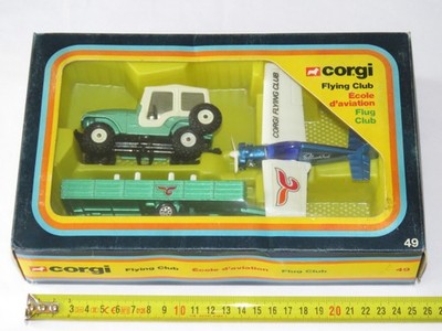 Vintage 1978 Corgi Flying Club No 49 Jeep, Bluebird Plane, Trailer NEW in box