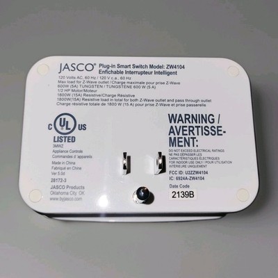 Jasco Plug-In Smart Switch ZW4104 Zwave Outlet