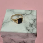 9ct Yellow Gold Black Onyx Rectangular Panel Textured Shoulder Signet Ring Uk M