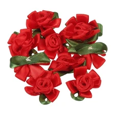 Red Mini Satin Ribbon Roses 20 PCS Small Rosettes Fabric Flowers for Craft