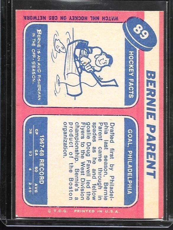 1968-69 Topps - Bernie Parent #89 (RC) NM - Image 2 of 2
