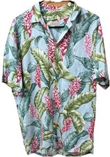Mens SZ S Paradise Found Honolulu Hawaiian Shirt Blue Floral Button Up Vacation