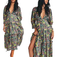 LOVESHACKFANCY Lorencia Maxi Dress Night Sky Glow Floral Multicolor S/M 6-8 NWT