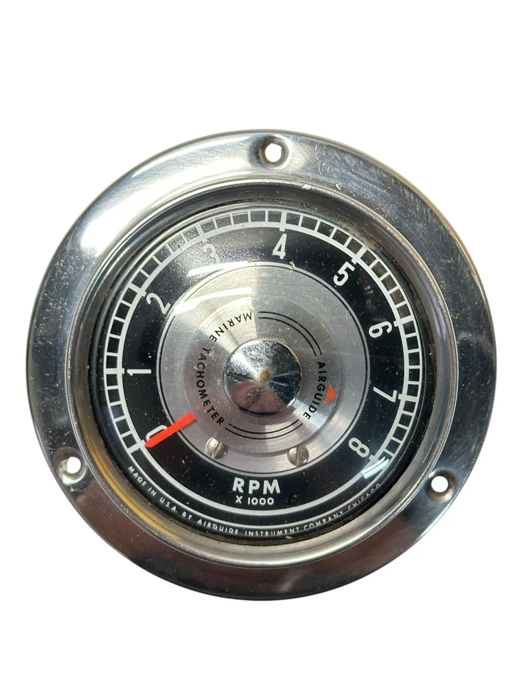 Vintage Airguide Marine Tachometer 8000 RPM Gauge Chrome Boat Part 691 - Image 3 of 4
