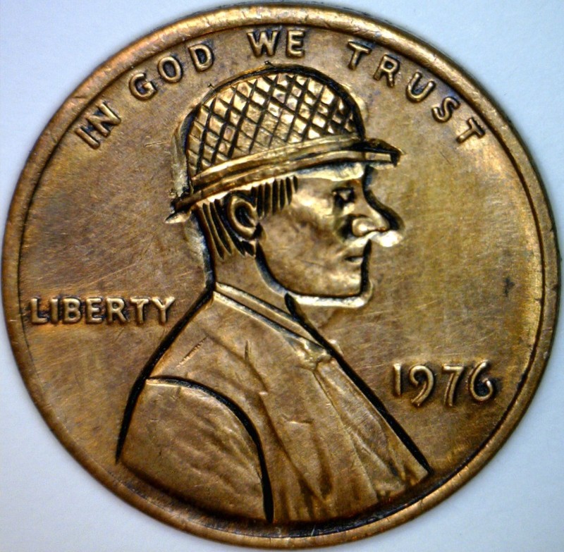 1976 HOBO Style Lincoln Cent Bicentennial Coin ~NICE Hand Carved LOT #C21   NR