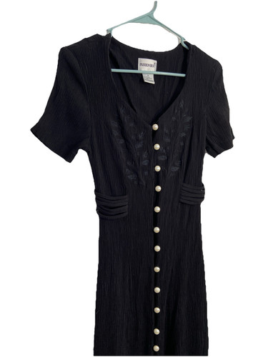 Vtg 90s Black Pearl Button Maxi Dress Cottage Goth Women Size 8 - Picture 1 of 5