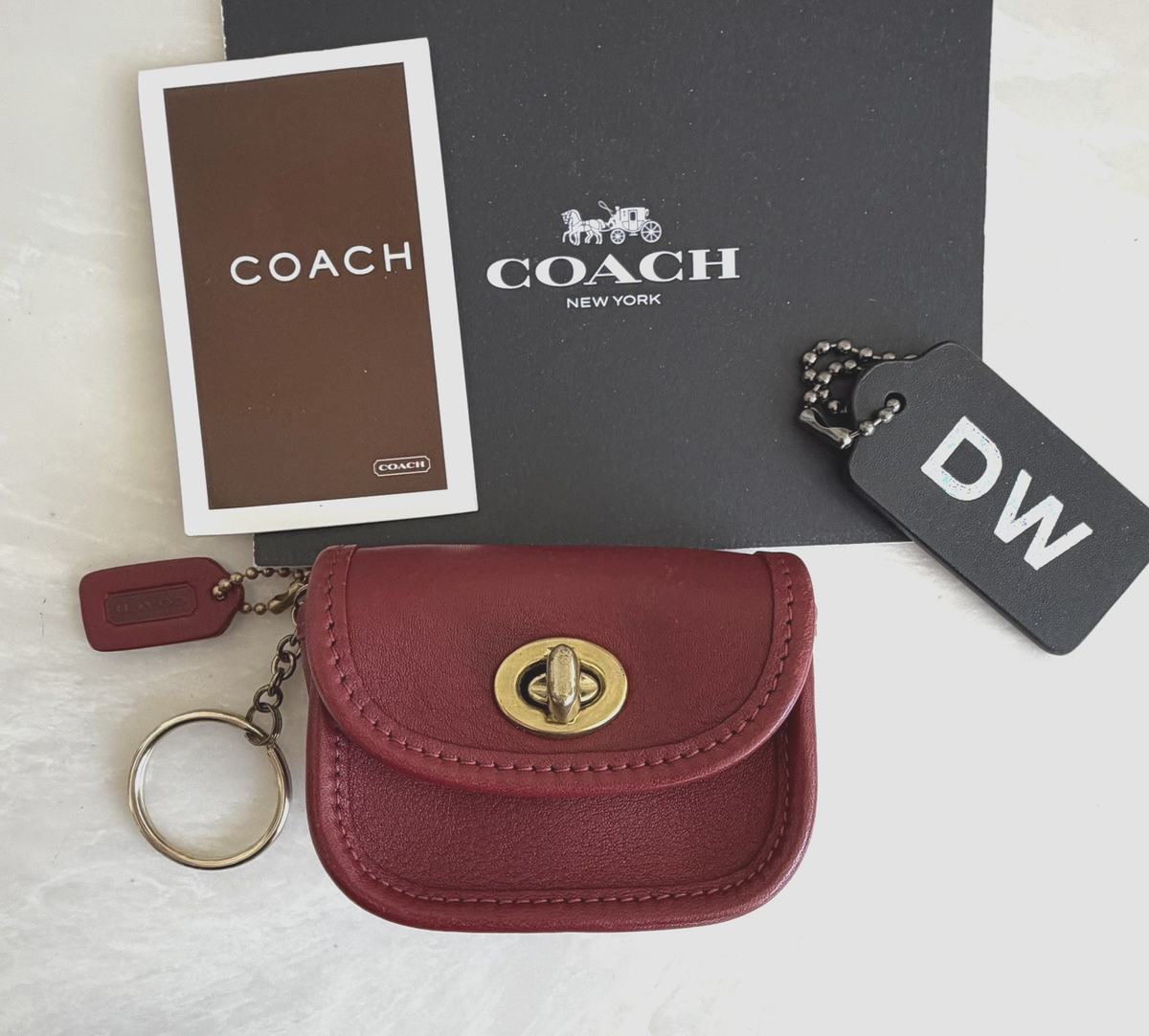 COACH VINTAGE RED TURNLOCK MINI CITY BAG KEYRING FOB CHARM BRASS