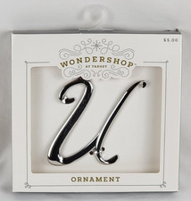 NEW Wondershop Metal Monogram Letter Initial U Holiday Ornament In Box Silver