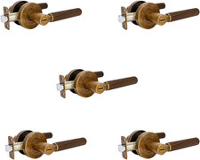 5 Pack Walnut Wood Privacy Door Lever - Reversible Keyless Locksets Door Handles