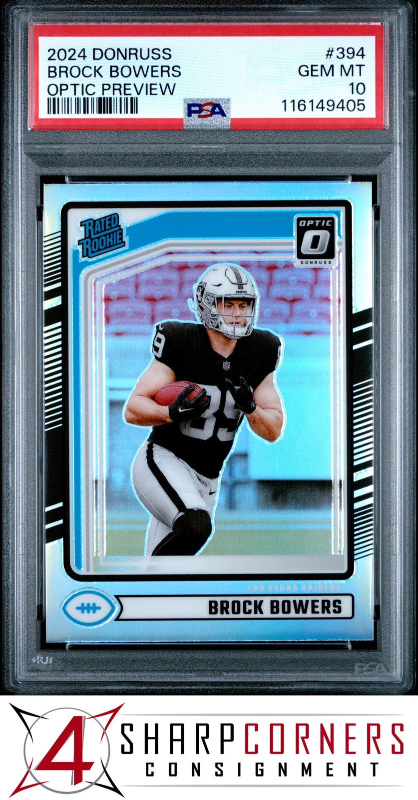 2024 PANINI DONRUSS OPTIC PREVIEW PRIZM #394 BROCK BOWERS RC RATED ROOKIE PSA 10