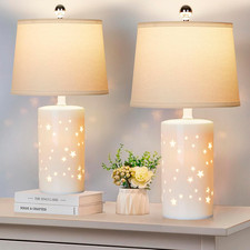 Set of 2 Modern White Ceramic Table Lamps with LED Bulbs for Any Room