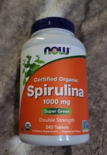 NOW Spirulina 1000mg Certified Organic Super Green Supplement - 240 Tablets