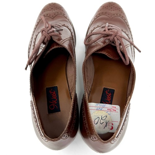 Vintage 9 West Chocolate Brown Size Wmn's 8.5 Wingtip Oxford Lace Up Shoes *NEW* - Picture 7 of 9