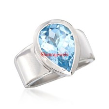 Natural Blue Topaz Gemstone With 18K White Gold Plated Silver Women's Ring 110