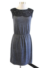 NWT Ann Taylor Loft Heather Gray Black Lace Cinched Waist Dress Size XS Casual