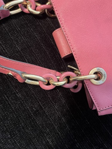 Michael Kors Pink Medium Satchel Top Handle Chain Accents Zip Detachable Strap - Picture 14 of 24