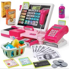 Pretend Cash Register Toy for Kids, Play Cash Register with Real Calculator, Sca