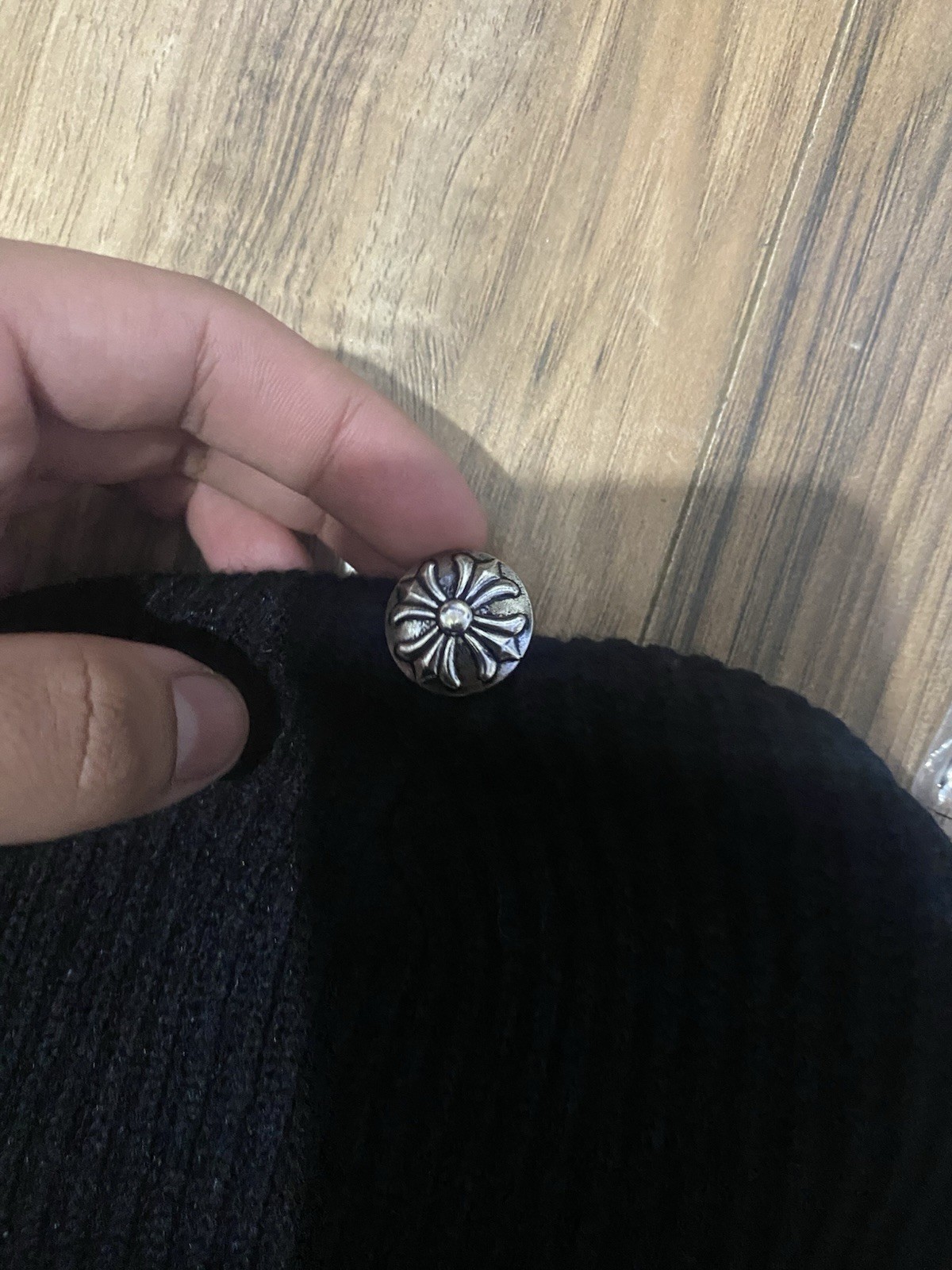 Chrome Hearts Black Beanie Leather Cross Patch Knit Hat Winter Skull Cap thumbnail 2