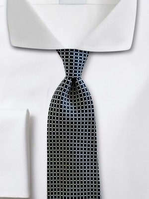 Ralph Lauren Mens 100% Silk Tie Navy Blue White Sky Geometric Grid Squares