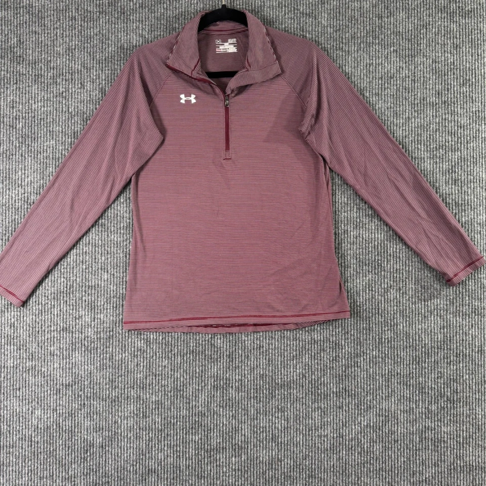 Pullover Under Armour HeatGear 1/4 cremallera para mujer pequeño granate a rayas manga larga Foto 2 de 4