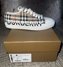 Burberry Men's Canvas Sneakers Check Pattern Logo Lace Up Beige White Black Red