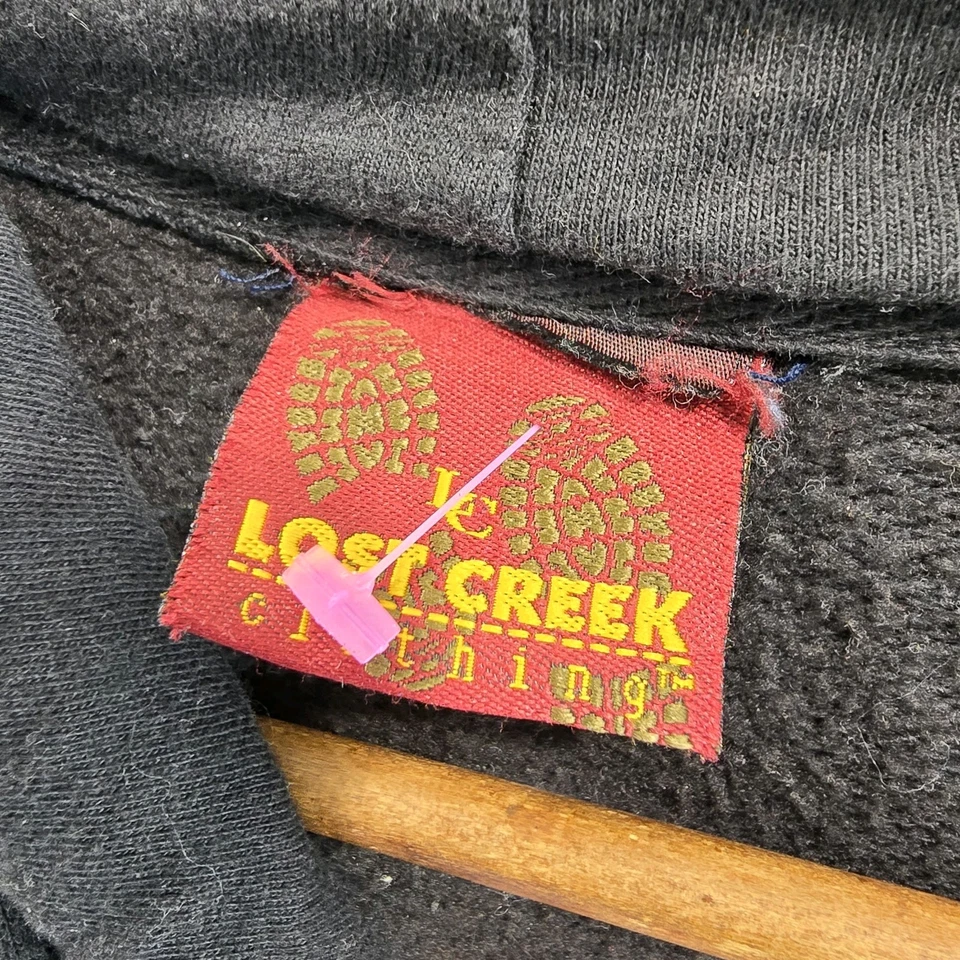 Vintage Wolf Sweatshirt Womens Large Black Hoodie Pullover 90s Lost Creek - Image 3 of 4